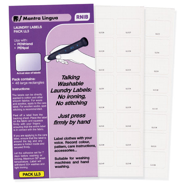 The Penfriend 3 Laundry Labels which are white serialized rectangles that attach to your clothes just by pressing firmly