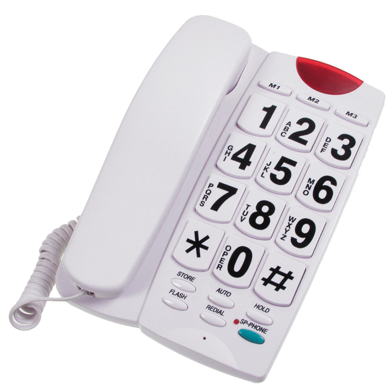 This large button phone has an indicator light to let you know when someone is calling. It also features a spearekphone option and 13 1-button auto dialing function
