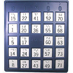 Blue and white braille bingo card