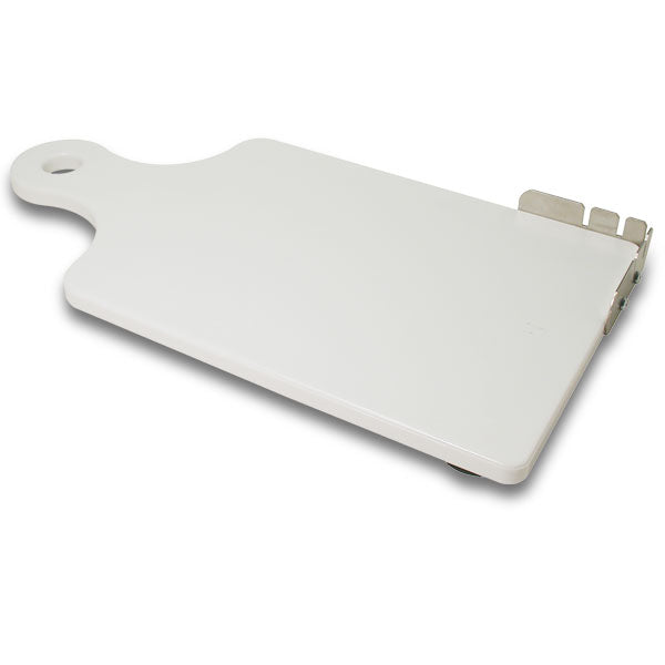 White Cutting Board with Metal Corner with holes for slicing... hopefully not your finger