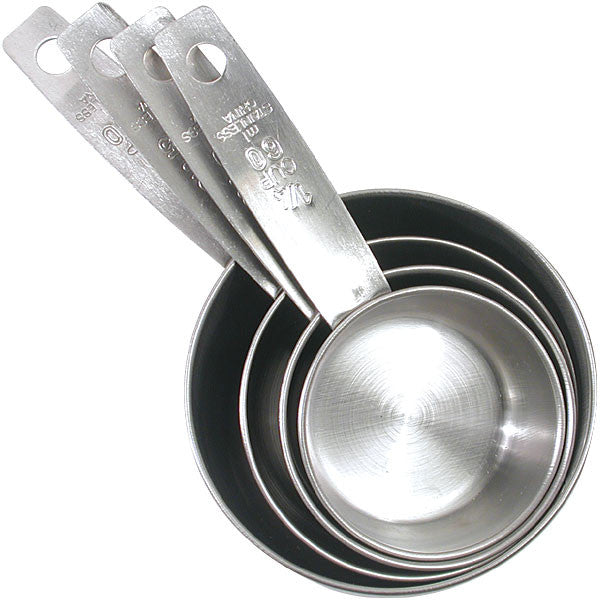 A set of metal measuring cups