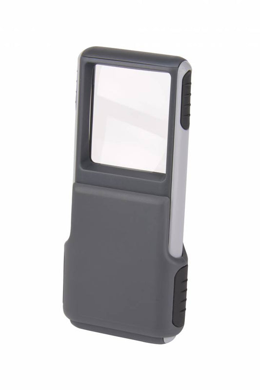 A gray slide magnifier with the lense exposed for your viewing pleasure