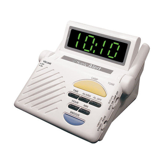 White Sonic Alarm Clock with Large Green Numbers... 10:10A